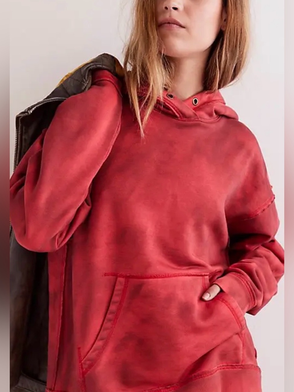 NWT Free People We the Free Your Favorite Washed Hoodie High Risk Red Size XL